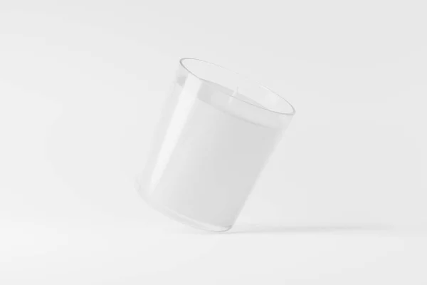 Vela Vidrio Con Caja Embalaje Representación Blanco Mockup Blanco Para —  Fotos de Stock