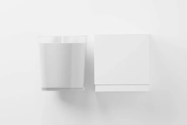Свечное Стекло Коробкой Упаковка Рендеринг Белый Чистый Макет Презентации Дизайна — стоковое фото