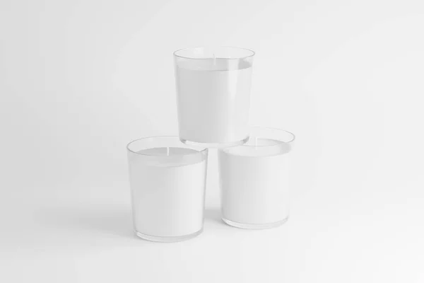 Kaarsglas Met Doos Verpakking Rendering White Blank Mockup Voor Design — Stockfoto