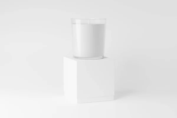 Sklenice Svíčky Krabicovým Obalem Vykreslování White Blank Mockup Pro Design — Stock fotografie