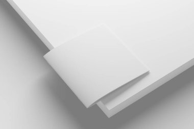 Square Brochure Magazine 3D Rendering White Blank Mockup for Design Presentation