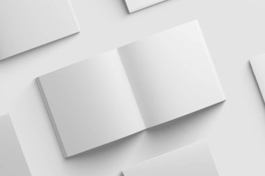 Square Brochure Magazine 3D Rendering White Blank Mockup for Design Presentation