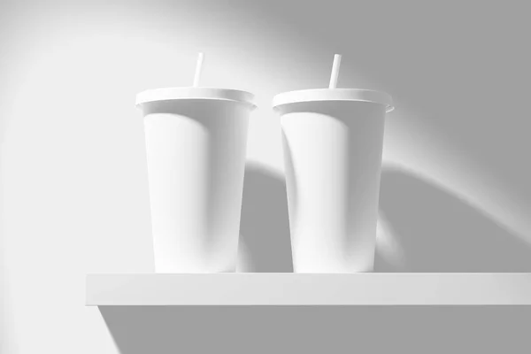 饮水机杯白色空白3D渲染模型设计演示 — 图库照片