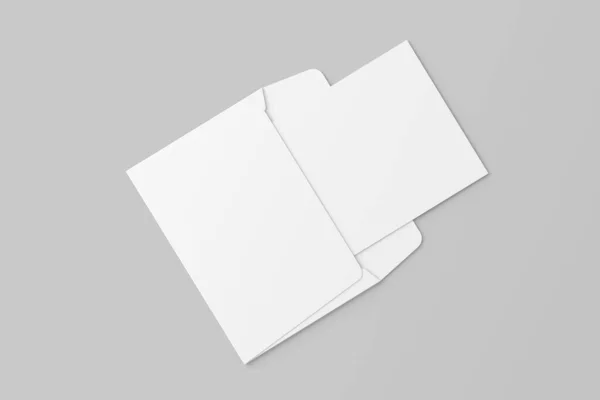 Tájkép Hajtogatott Meghívó Kártya Borítékkal Renderelés Fehér Üres Mockup Design — Stock Fotó