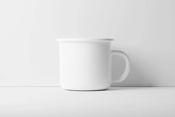 デザインプレゼンテーションのためのエナメルマグカップ3Dレンダリングホワイトブランクモックアップ — ストック写真