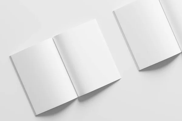 Magazineのパンフレットデザインプレゼンテーションのための3Dレンダリングホワイトブランクモックアップ — ストック写真