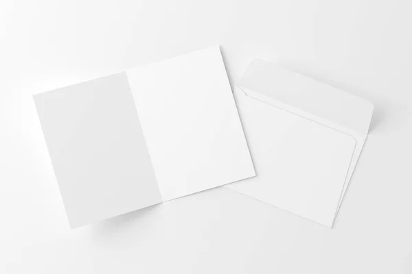 Folded Invitation Card Envelope Rendering White Blank Mockup Design Presentation — 스톡 사진