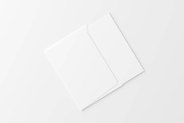 A4 A5 Folded Invitation Card With Envelope 3D Rendering White Blank Mockup For Design Presentation