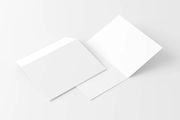 Katlanmış Davetiye Kartı Zarf Tasarım Sunumu Için Beyaz Boş Yapılandırma — Stok fotoğraf