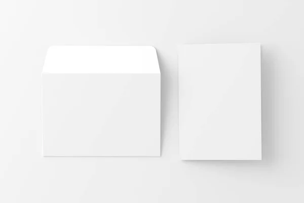 Gevouwen Uitnodigingskaart Met Envelop Rendering White Blank Mockup Voor Design — Stockfoto