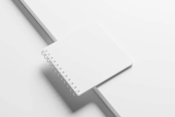 Square Spiral Notebook Rendering White Blank Mockup Design Presentation — стоковое фото