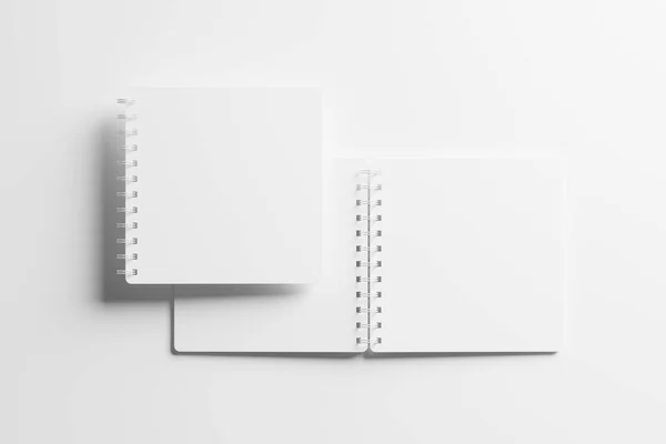 Carrée Spiral Notebook Rendu Blanc Blanc Blanc Maquette Pour Présentation — Photo