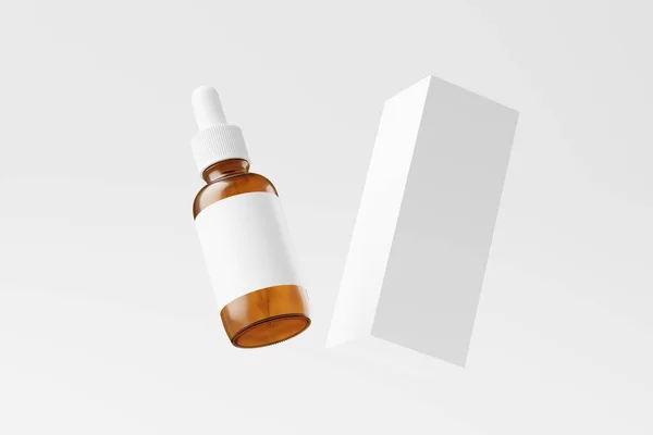 Amber Glass Dropper Bottle Rendering White Blank Mockup Design Presentation — Stock Photo, Image
