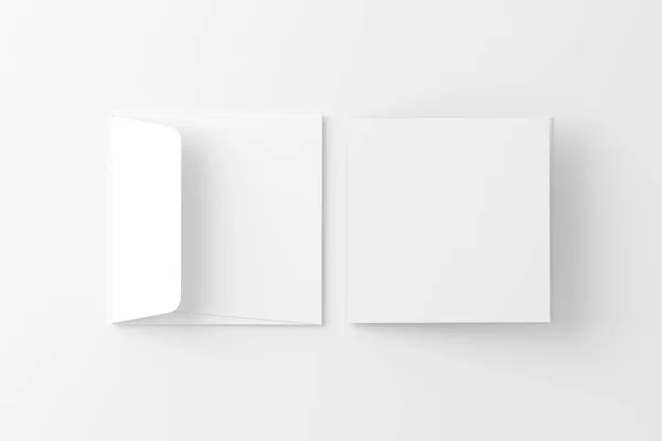 Square Folded Invitation Card Med Kuvert Hvid Blank Rendering Mockup - Stock-foto