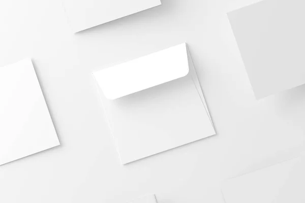 Quadratisch Gefaltete Einladungskarte Mit Umschlag White Blank Rendering Mockup Für — Stockfoto