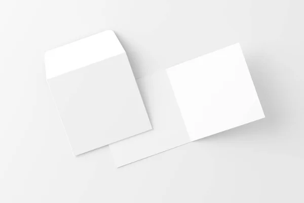 Cartão Convite Dobrado Quadrado Com Envelope Branco Branco Renderização Mockup — Fotografia de Stock