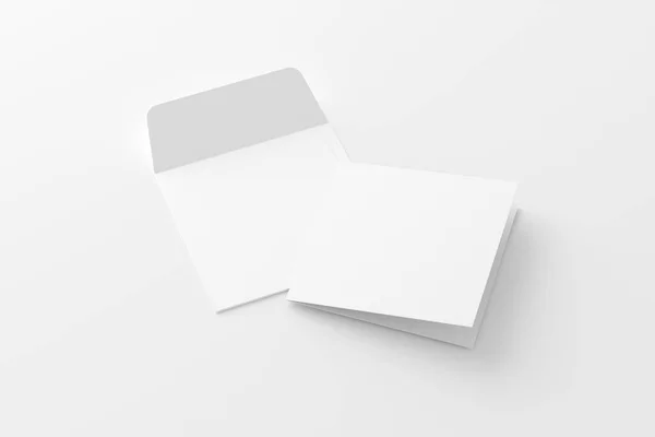Tarjeta Invitación Plegada Cuadrada Con Sobre Blanco Blanco Representación Burla — Foto de Stock