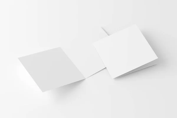 Square Folded Invitation Card Med Kuvert Hvid Blank Rendering Mockup - Stock-foto