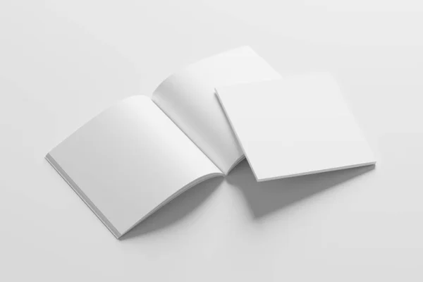 Square Magazine Brochure Rendering White Blank Mockup Design Presentation — 스톡 사진