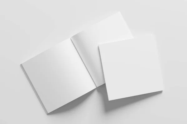 Square Magazine Broschyr Rendering White Blank Mockup För Design Presentation — Stockfoto