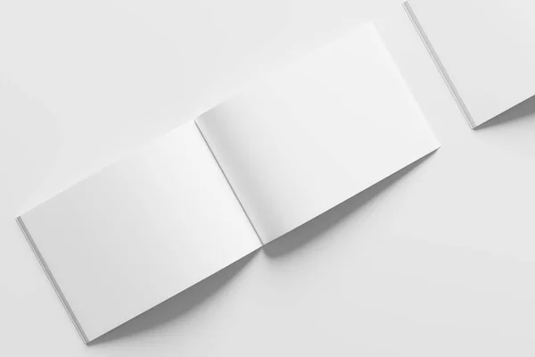 Landscape Horizontal Magazine Brochure Rendering White Blank Mockup Design Presentation — Stock fotografie