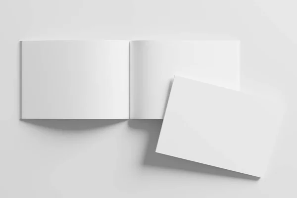 Landscape Horizontal Magazine Brochure Rendering White Blank Mockup Design Presentation — 스톡 사진