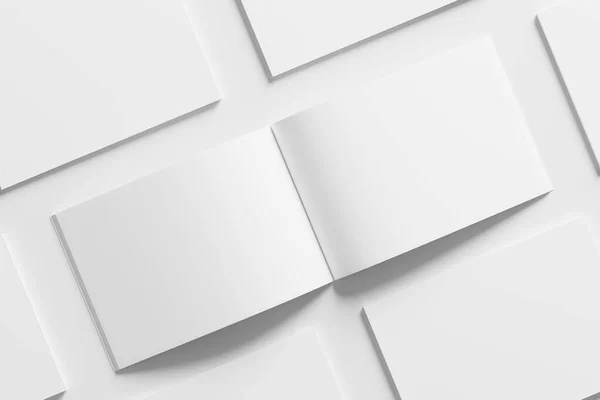 Landscape Horizontal Magazine Broszura Rendering White Blank Mockup Design Prezentacja — Zdjęcie stockowe