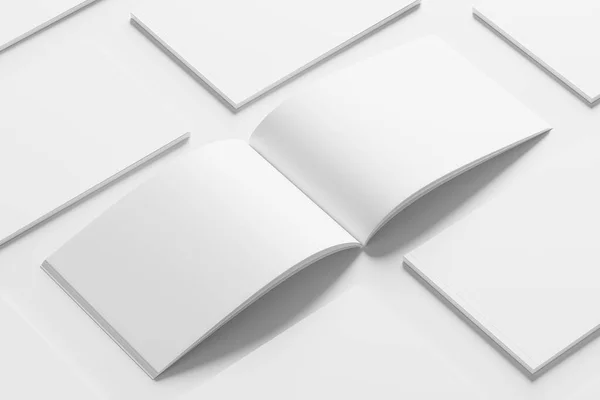 A4景观横向杂志小册子3D渲染白色空白模型设计演示 — 图库照片