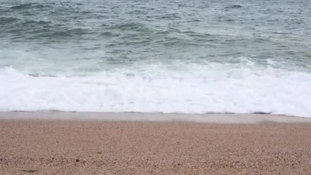 Zee golven crashen op het strand in de avond, vooraanzicht — Stockvideo