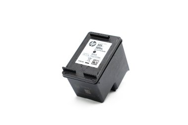 Lloret de Mar, İspanya - 11.15.2021: HP (Hewlett-Packard) Inc yazıcı siyah kartuşu 305 model