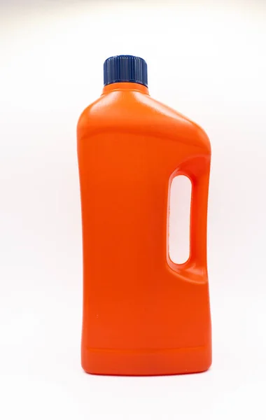 Orange Plastic Bottle Blue Cap Household Chemicals — Stock Photo, Image