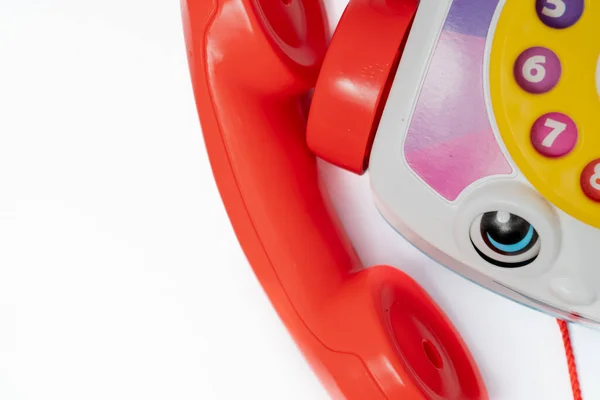 Jouet Enfant Téléphone Fixe Avec Récepteur Rouge Cadran Sourire Sur — Photo