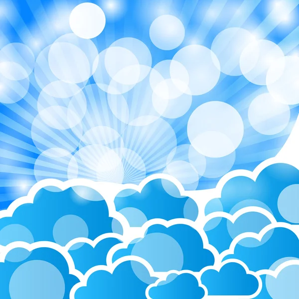 Modré pozadí abstraktní s mraky a paprsky — Stockový vektor