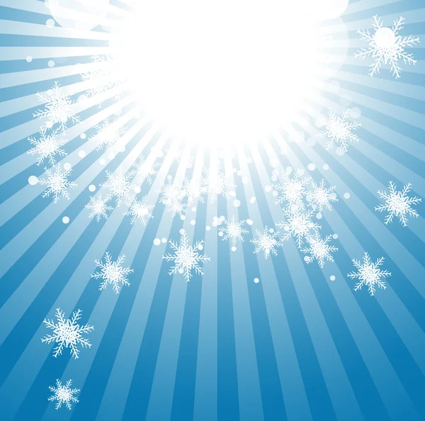 Abstrait fond bleu Noël avec des rayons et des flocons de neige — Image vectorielle