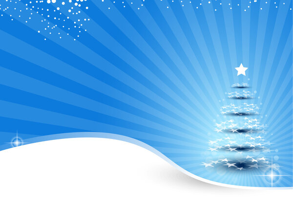 christmas background with rays and tree