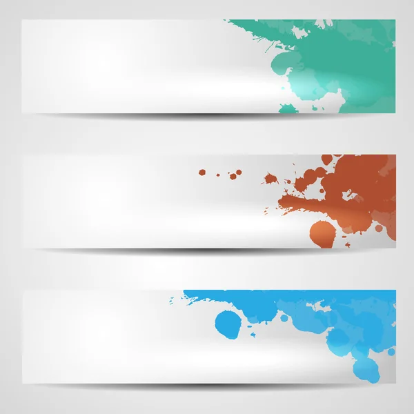 Abstract white banners with colorful splatters — Stock Vector