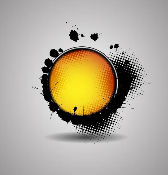 Abstract oranje teken met splatters en hlaftone effect — Stockvector