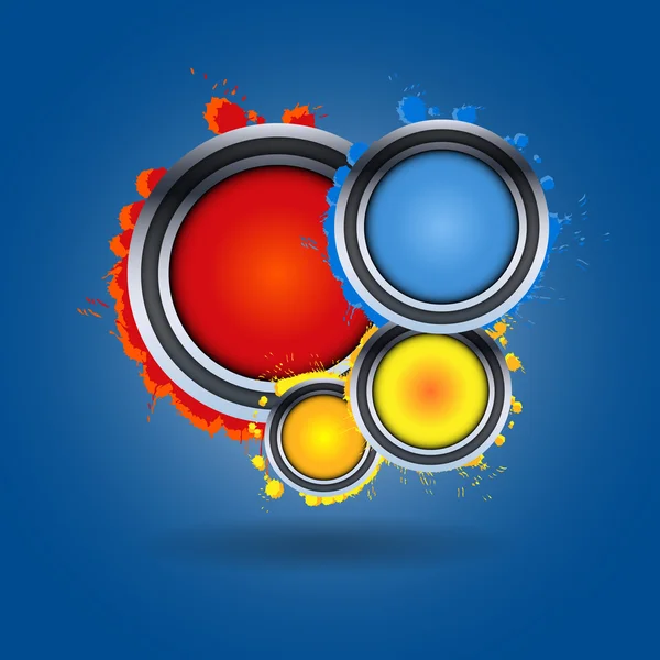 Ensemble de cercles vectoriels abstraits colorés sur fond bleu — Image vectorielle