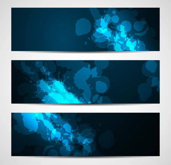 Abstracte donker blauwe banners met splatters — Stockvector