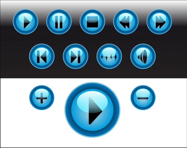 Blue shiny media player buttons — Stock Vector