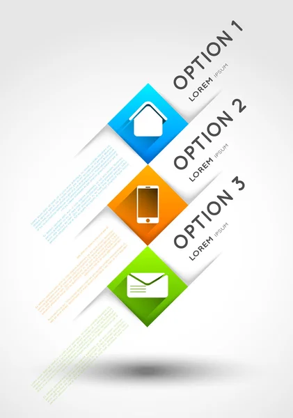 Modèle infographique, option carrés bannières avec icônes — Image vectorielle