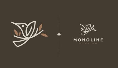 Kuş monolini logosu şablonu. Evrensel yaratıcı prim sembolü. Vektör simgesi logotyName