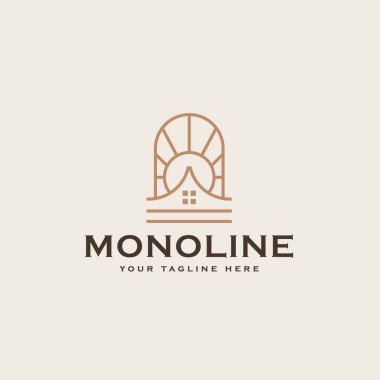 River House Monoline Logo Şablonu. Vektör İllüstrasyonu