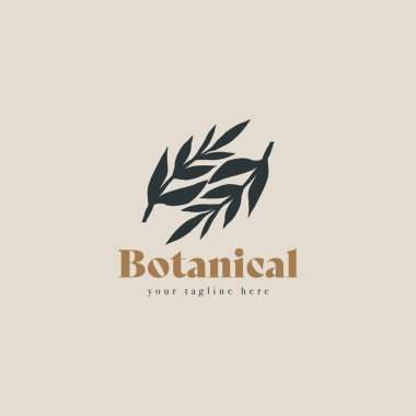 Bitki dalı hipster, yaprak çizgisi ana hatları simgesi olan minimal logo vektörü. Branch Leaf Monoline Lineart Logo şablon vektör çizimi