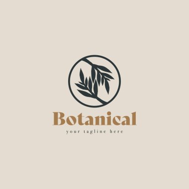 Bitki dalı hipster, yaprak çizgisi ana hatları simgesi olan minimal logo vektörü. Branch Leaf Monoline Lineart Logo şablon vektör çizimi
