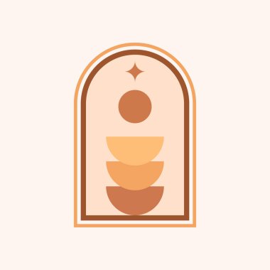 Dünya renklerinde soyut çağdaş arka planlar. Boho tarzında çöl manzarası. Yüzyıl ortası tarzı. Vektör İllüstrasyonu