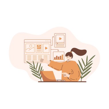 Web geliştirme üzerine çalışan programcı. Yazılım mühendisliği ve kodlama. Web pankartı ve mobil uygulama için düz tasarım vektör illüstrasyonu