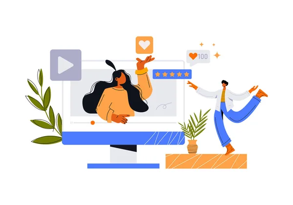 İçerik İncelemesi konsepti. Geribildirim, izleyicilerin ilgisi, içerik değerlendirmeleri ve derecelendirme ve iletişim. Blog için yaratıcı yazılar, yıldız notlu web sitesi makaleleri için metin yazarlığı. Düz vektör illüstrasyonu