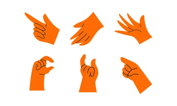 Hands Showing Different Gestures Holding Forefinger Sign Open Palm Pointing — Stock Vector