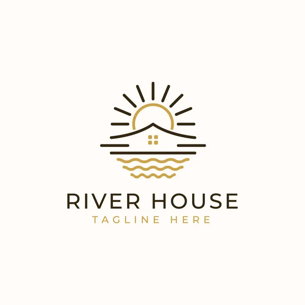 River House Monoline Logo Şablonu. Vektör İllüstrasyonu